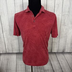 Tommy Bahama Men's Large Red Floral Tencel Modal Blend Short Sleeve Polo Shirt